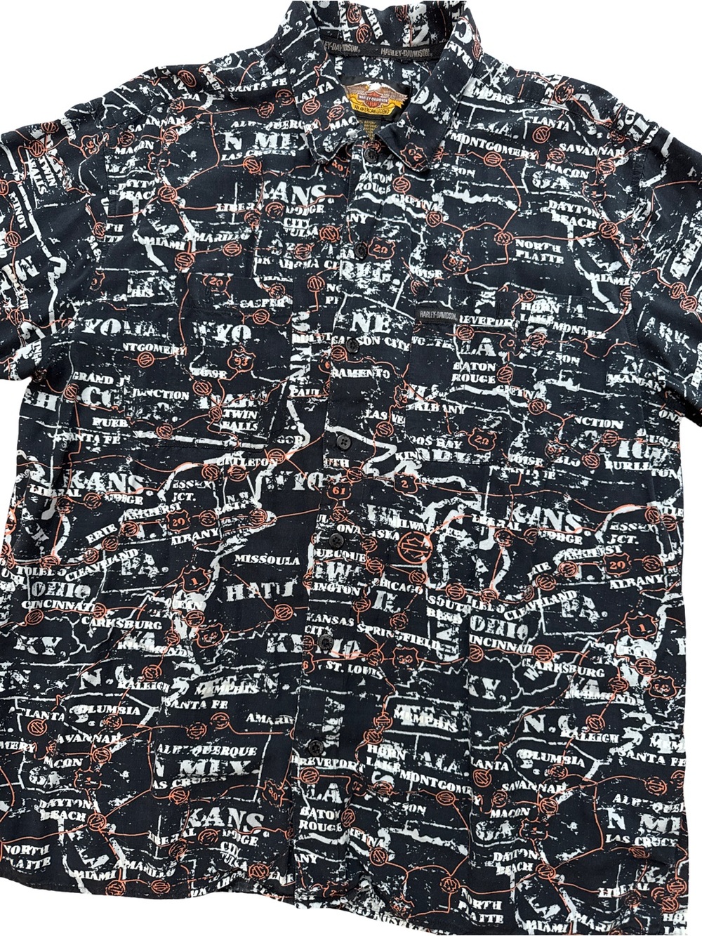 Vintage Harley Davidson AOP Men’s Short Sleeve Button Up Size XL Hong Kong Made
